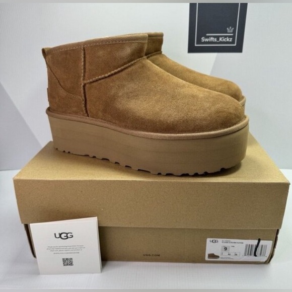 UGG Womens classic ultra mini platform boots Chestnut - Picture 1 of 10